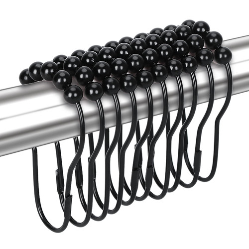 Yapicoco Shower Curtain Hooks Rings for Bathroom, 12PCS Matte Black Stainless Steel Rust Resistant Shower Curtain Rings for Shower Curtains, Kitchen Utensils, Bathroom Decorations, etc.