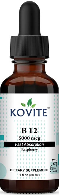 Kovite Kosher Vitamin B12 Liquid Drops 5000 mcg - Raspberry Flavor 1 Fl Oz