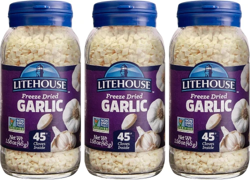 Litehouse Freeze Dried Garlic - Substitute for Fresh & Minced, Jar Equal to 45 Cloves, Flakes, Non-GMO, Gluten-Free - 1.58 Ounce, 3-Pack