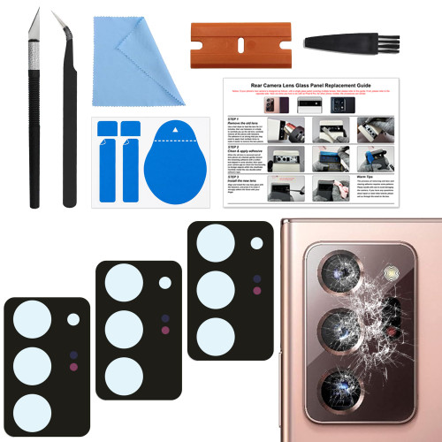 3PCS for Galaxy Note 20 Ultra Rear Camera Lens Glass Replacement Kit, with Tools & Instruction, Bronze