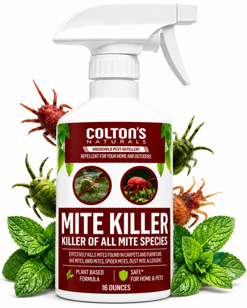 Mite Killer Spray – Kills Dust, Bird, Carpet & Household Mites Fast | Non-Toxic, Kid & Pet Safe Formula for Bedding, Furniture & Home | 16 oz