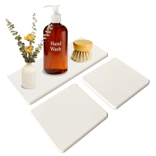 Water Absorbing Stone Tray, 3PCS Stone Sink Tray, Diatomite Coasters, White