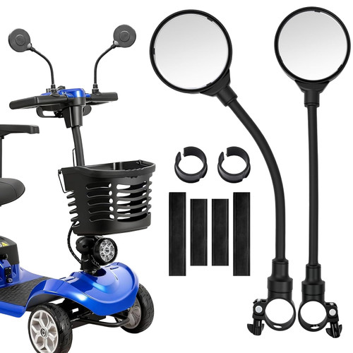 2PCS Mobility Scooter Rear View Mirrors, Adjustable 360° Rotating Electric Scooter Rear View Mirrors for Elderly,Universal Fit Wheelchair Accessories(Remove Protective Film Before Use）