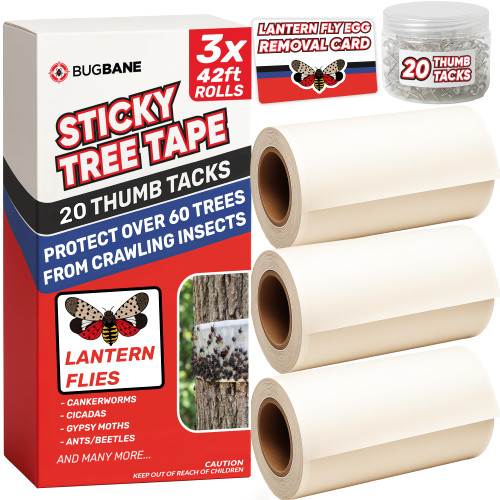 Spotted Lantern Fly Trap for Trees. 3 Sticky Fly Paper Rolls with Pins and Egg Scraper. Bug Tree Tape Wrap Ant Barrier Spotted Lanternfly Killer. Lantern Flies Tape for Trees Glue Insect Barrier