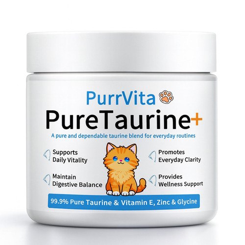 PurrVita Taurine for Cats, Taurine Powder Supplement with Vitamin E & Zinc Glycine for Feline Energy & Wellness (Unflavored)