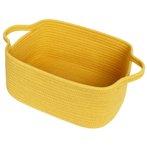 WILLITAT Cute Yellow Gift Basket, Woven Baskets for Gifts Empty, Cotton Rope Storage Bin for Organizing, Cat Dog Toy Box, Baby Nursery Organizer, Wicker Easter Basket with Handle, Yellow Room Decor