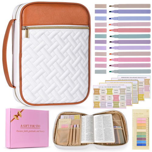 Bible Cover Case for Women, Large Quilted PU Leather Bible Carrying Bag