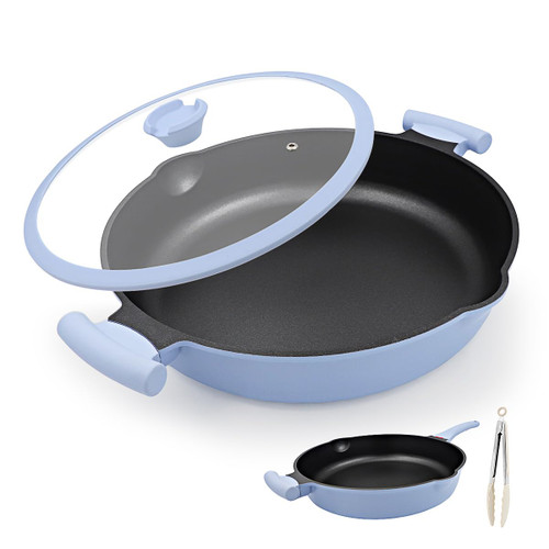 Bobikuke 14 Inch Large Deep Frying Pan Skillet with Lid, Saute Pan Nonstick