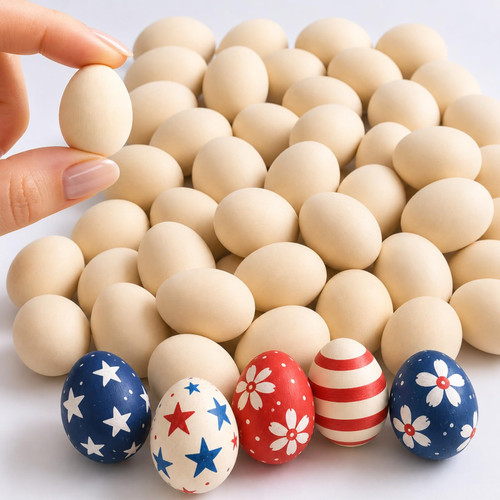 GLEAVI Small Wooden Eggs for Crafts - 50PCS Mini Unfinished Wood for Painting, 0.86" x 1.26" DIY Bird Egg Decor for Tiered Trays, Summer Crafts & Farmhouse Displays