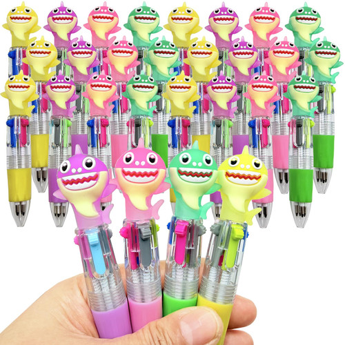 Finpletai Mini Shark Multicolor Pen in One 4-in-1 Bulk Writing Pens Assorted Ink Ballpoint Pens for Ournaling, Writing, Note-Taking, Teacher School Party Office Home (Shark, 12)