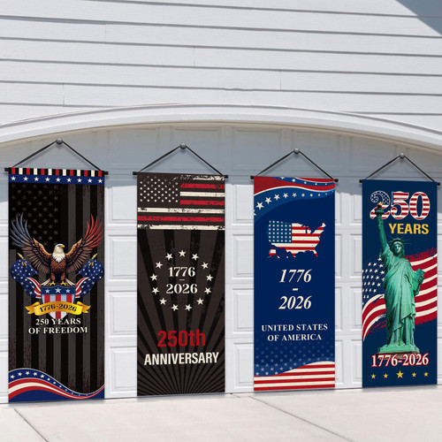 Tiamon 4 Pcs Anniversary Banner Patriotic Eagle Flag Porch Sign 1776-2026