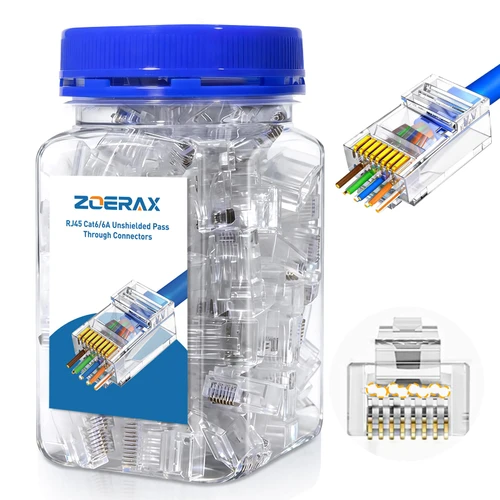 ZOERAX 100-Pack Cat6A RJ45 Pass Through UTP Connectors