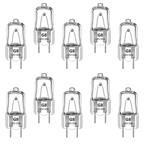 FarShiller G8 Bulb 20W 120V (10 Pack), Bi-Pin Xenon Light Bulbs, Warm White, Dimmable, for Under Cabinet Puck Lights，G8 Light Halogen Bulbs