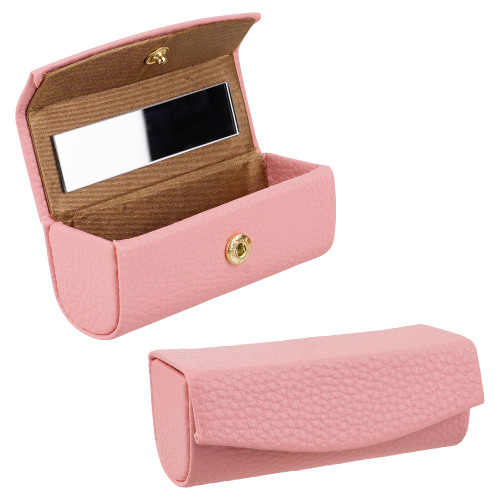 BUNCHBRAVO Lipstick Case with Mirror, Pebbled Vegan Leather Lipstick Holder for One Tube, Slim Snap-Closure Makeup Organizer for Travel & Quick Touch-Ups – Pink