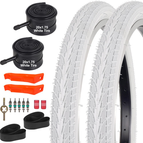RUHUO 2Sets 20x1.75 White Bike Tires and Tubes, 20 Inch Bike Tire 47-406
