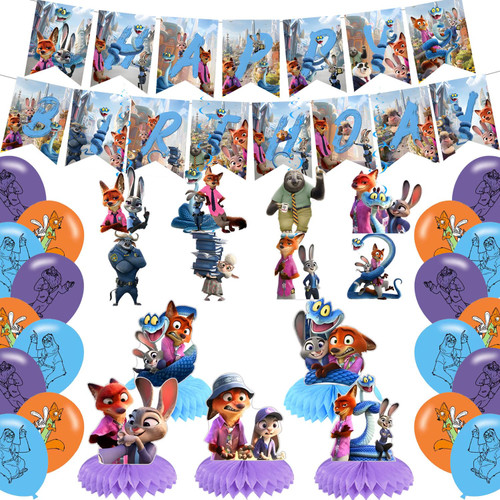 Zootopiaa 2 Party Decorations,Cartoon Zootopiaa 2Birthday Party Supplies For Party Supplies Includes Banner - Swirls- Table Centerpieces - 18 Balloons