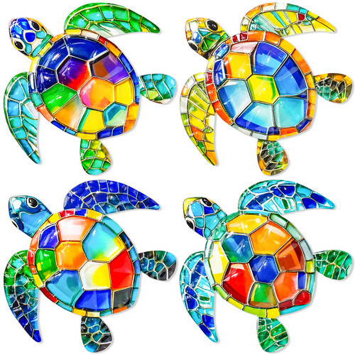 FaloStwer Metal Beach Wall Decor Art, 3D Colorful Sea Turtle Fish Crab and Seahorse Outdoor Sculptures, Ocean Themed Outside Decor for Patio Pool Bathroom Yard Farmhouse Fence Deck (Sea Turtle)