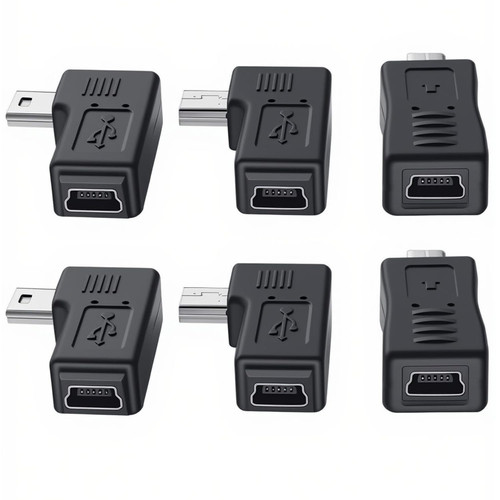 AJDPOI Mini USB to Mini USB Adapter Plug [6 Pack] USB 5Pin Male to Female Adapter Converter 90 Degree Left and Right Angled