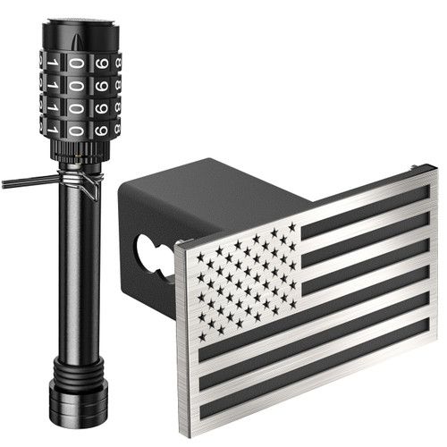 Synrroe Heavy Duty American Flag Hitch Cover & Keyless Hitch Lock Bundle