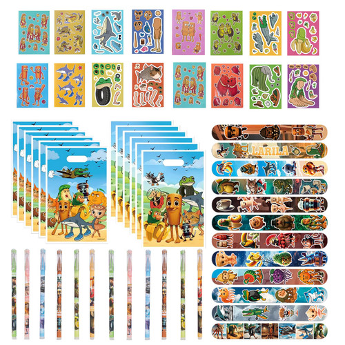 TJLMCORP 52 PCS Italian Brainrot Party Favors Set - 12 Slap Bracelets, 12 Erasable Pens, 16 Make a Face Stickers, 12 Gift Bags for Birthday & Holiday Rewards