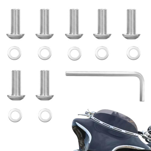 YAORISE 15Pcs Motorcycle Fairing Bolt Kit, Stainless Steel Batwing Windshield Trim Screw Bolt Kit for Harley Touring Street Glide Electra Glide Road Glide Ultra Limited and Tri Glide Models 1996-2025