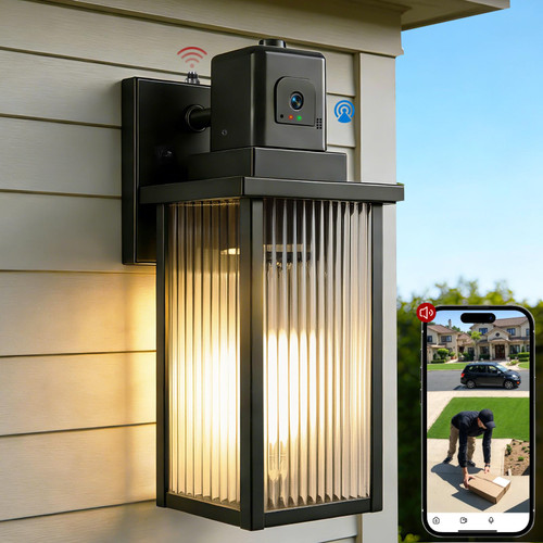 hameso Porch Light Camera, AI Human Detection, Dusk to Dawn Outdoor Light