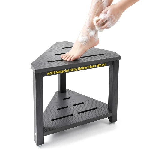 Leafory Shower Foot Rest 14in, HDPE Waterproof Corner Shower Stool for Shaving Legs with Storage Shelf for Inside Small Shower Spaces, Bathroom Step Stool, Easy Assembly