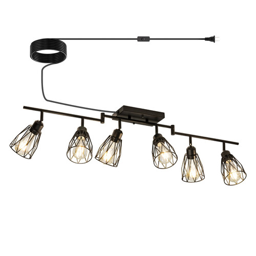 TuyuBEE 6-Light Plug in Track Lighting with Power Cord, Black (No Bulbs)