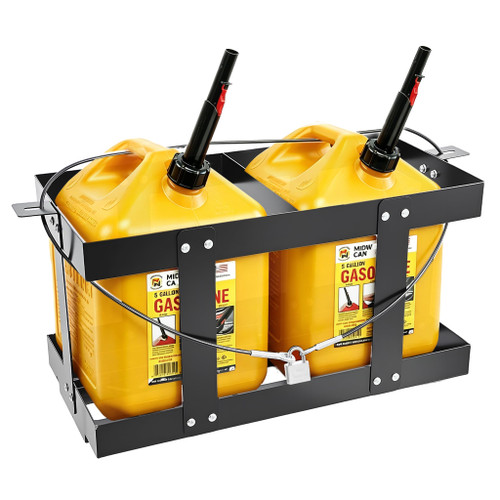 Feimire Fuel Jug Holder, Fits Two or Three 5 Gallon Gas Cans, Heavy-Duty Trailer Gas Can Mount Compatible with VP Racing Fuel Jug 5.5 Gallon(11"*14"), All-Metal Fuel Can Rack with Lock Cable & U-Bolts (2 Cans)
