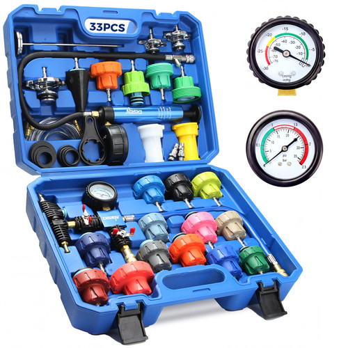 DISEN 33Pcs Coolant Pressure Tester Kit, Master Coolant Vacuum Refill Kit with 23 Radiator Adapters, Radiator Cooling System Pressure Tester & Vacuum Purge Tool for Cars, Trucks, SUVs