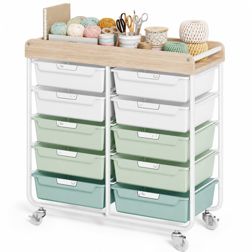TOOLF 10 Drawer Rolling Cart, Craft Organizer with Mobile Storage Green