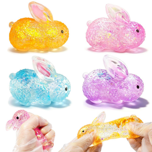 4PCS Glitter Stress Ball, Rabbit Slow-Rise Fidget Toys for Kids Adults