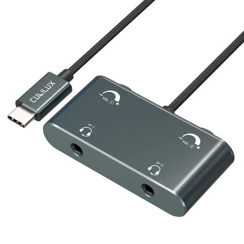 Cubilux USB C Dual Headset Adapter with Volume Control, Type C 2 TRRS Microphone Connector, Headphones Splitter for 2 People, Compatible Phone, Tablet PC, More
