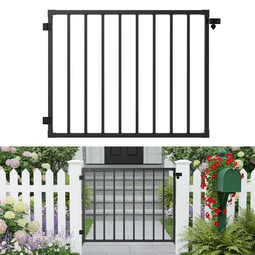 petour Deck Gate Outdoor, 38''H x 48''W Metal Porch Gate Kit, Latch and Hinge Included, Heavy Duty Steel, Anti-Rust, for Deck Railing Patio Garden Yard, Black