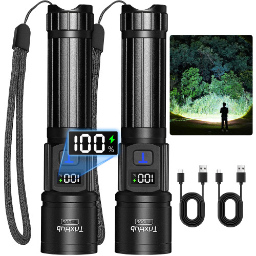 TrixHub Rechargeable Flashlights 2 Pack Super Bright High Lumens Flashlight
