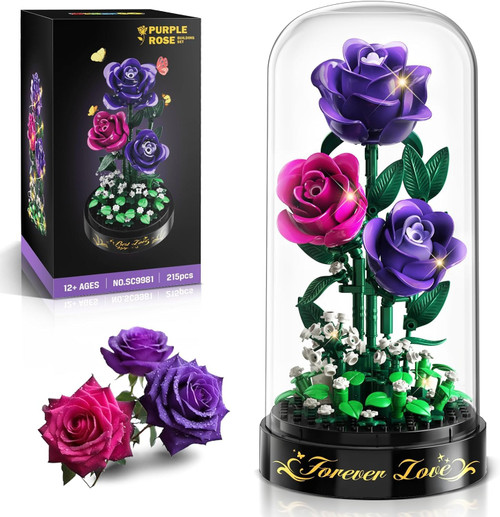 HiWEEGO 3.6MM Flowers Building Set with LED Light & Cover for Women Girls