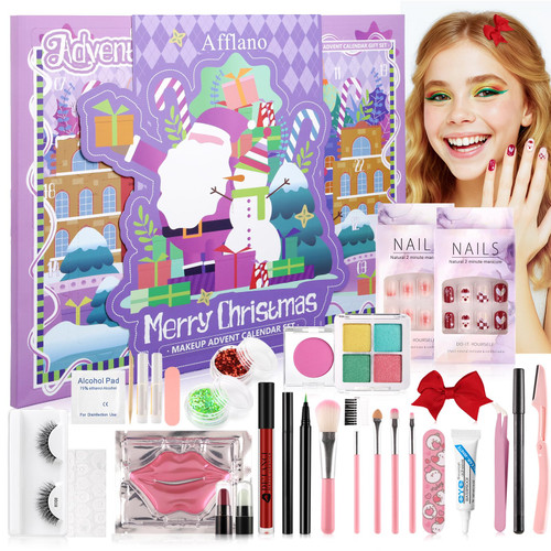 Makeup Advent Calendar 2026 Teen Girls, 24 Days Christmas Countdown Calendar Surprise Gift Kit Women Nails, Xmas Cosmetic Makeup Mystery Beauty Box Set, Holiday Starter Make Up Gifting, Cruelty Free