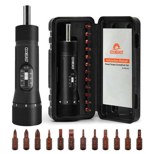 coobeast 13Pcs Preset 1/4” Drive Torque Screwdriver with S2 Bits