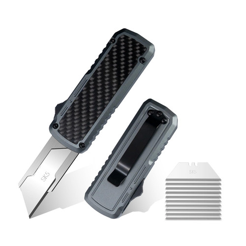 cckk Retractable Utility Knife, 5.7 Inch Aluminum inlay Carbon Fibre Handle with Pocket Clip, 10pcs SK5 Replacement Blades, EDC Craft Box Cutter Work Knife