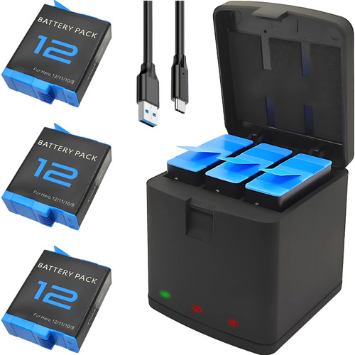 3 Pack Enduro Battery and Charger for GoPro Hero 9 10 11 12 Black