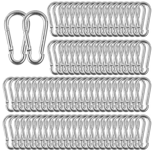 MIVIDE 100 Pack M8 x 3-1/8inch Spring Snap Hooks Heavy Duty Carabiner Clips Galvanized Steel Quick Link Clip for Camping Hiking Traveling Outdoor Swing Gym, 500Lbs Capacity