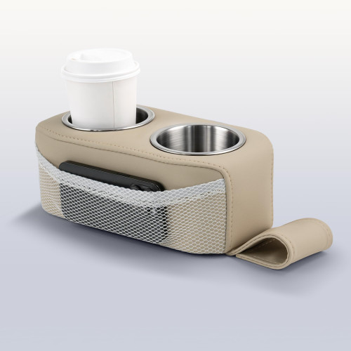 MANUMARINE Pontoon Cup Holder Stainless Steel Double w/Side Pocket Khaki