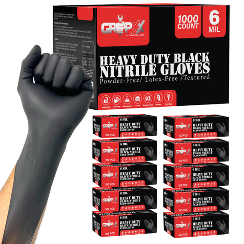 London Labs Heavy Duty 6 Mil Black Nitrile Gloves - Disposable, Latex & Powder Free | Mechanic, Food Prep & Tattoo | Rubber Gloves for Cooking, Cleaning & Household |Bulk Case of (1000)