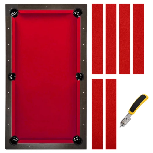 iEsstros 8FT Pool Table Felt Red 8ft Billiard Cloth with 6 Pcs Cloth Strips and Staple Remover Pool Table Felt Replacement Kit Parts-Red