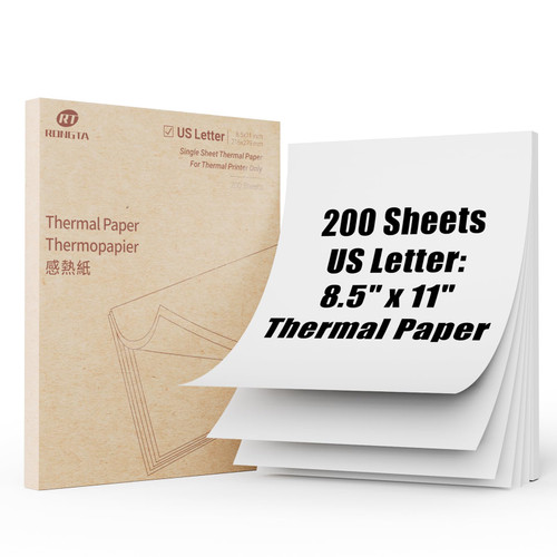 Rongta Thermal Printer Paper 8.5''x11'' US Letter Size, Thermal Paper Roll and Single Sheet, Advanced Clear Printing, Compatible with Other Thermal Printers (200 sheets)