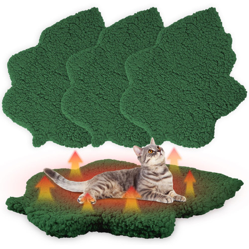 BrightRow 3Pack Self Warming Pet Bed Leaf Pad, Dark Green, Medium-18 x24