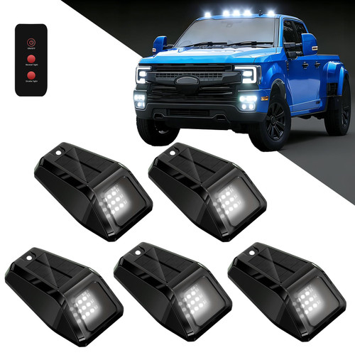 ALDST Solar Cab Lights for Trucks With Remote, Wireless No Drill Roof LED Marker White Lights with Vibration Sensor, IP68 Waterproof Security Lights for RVs Pickup SUV Van 5PCS