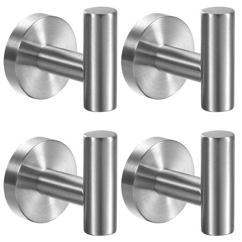 Kruodop Towel Hooks for Bathroom,4 Packs Wall Mount Towel Holder,Black Matte Wall Robe Hook,Stainless Steel Heavy Duty Door Hanger Towel Hook for Kitchen, Bedroom,Hotel,Pool,Coats - Silver
