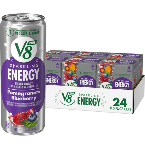 V8 Energy Sparkling Pomegranate Blueberry Energy Drink, 4 Count 11.5 Fl Oz (Case of 6)