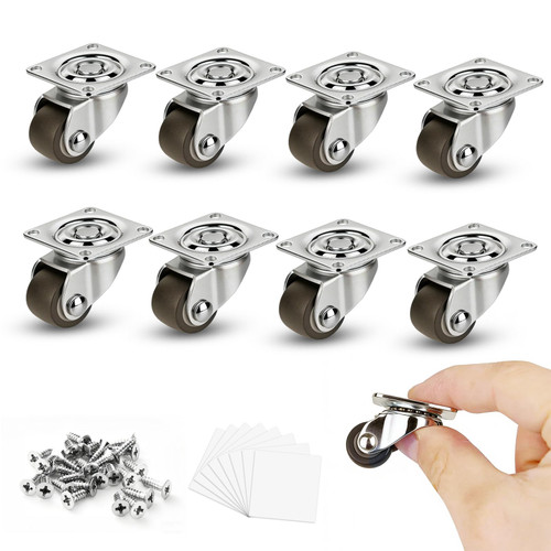 Luxinika Mini Caster Wheels 1/2 Inch 360 Swivel Low Profile Casters Set 8